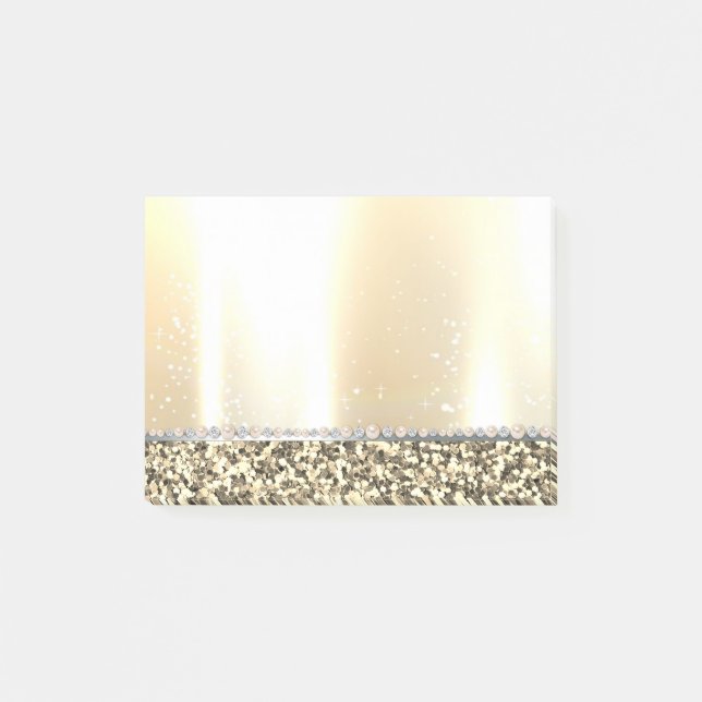 Eleganter Luxus Gold Glitzer, Diamanten, Perlen Post-it Klebezettel (Vorderseite)