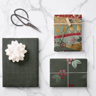 Eleganter Luxus Green Red Gold Weihnachtsurlaub Geschenkpapier Set