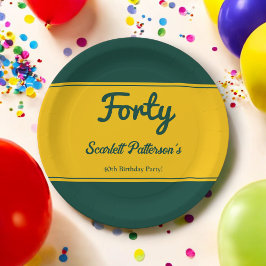 Eleganter Luxus Grün und Gold Chic 40. Geburtstag Pappteller
