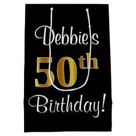 Eleganter Luxus, Imitate Gold Look 50. Geburtstag Mittlere Geschenktüte