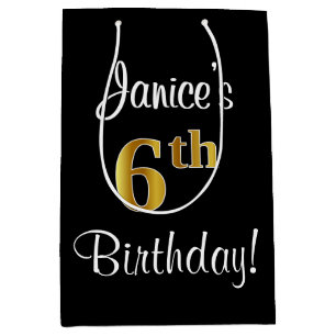 Eleganter Luxus, Imitate Gold Look 6. Geburtstag Mittlere Geschenktüte