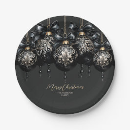 Eleganter Luxus in schwarz und gold baubles Weihna Pappteller