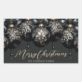 Eleganter Luxus in schwarz und gold baubles Weihna Rechteckiger Aufkleber