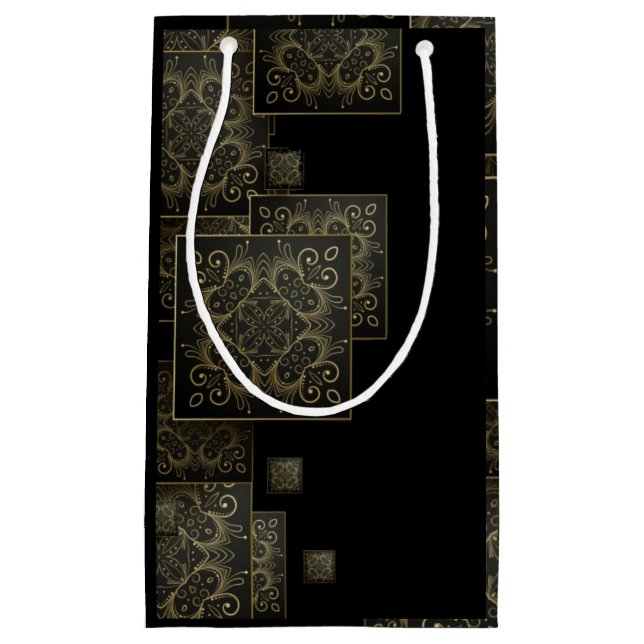 Eleganter Luxus in Schwarz und Gold Kleine Geschenktüte (Vorderseite)