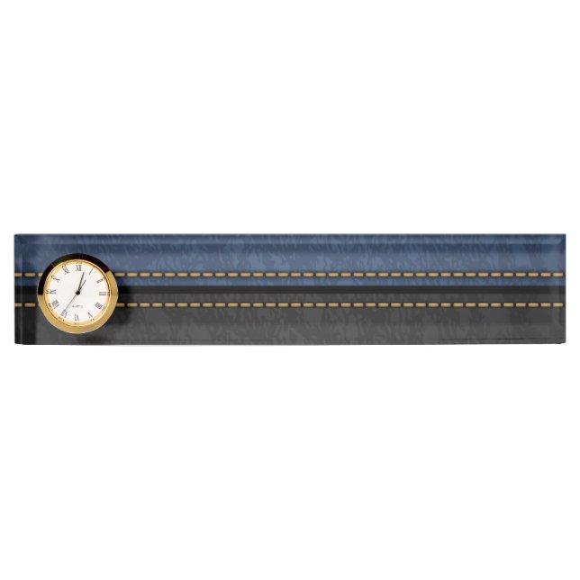 Eleganter Luxus Leather Look Blue Black Namensplakette (Vorderseite)