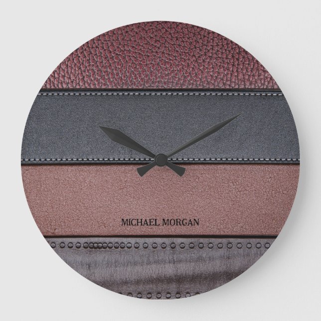 Eleganter Luxus Leather Look Brown Black Große Wanduhr (Vorderseite)