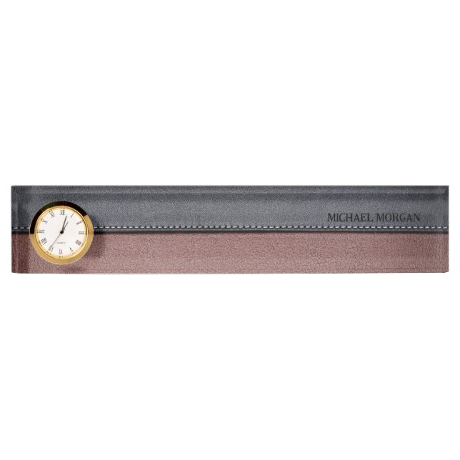 Eleganter Luxus Leather Look Brown Black Namensplakette (Vorderseite)
