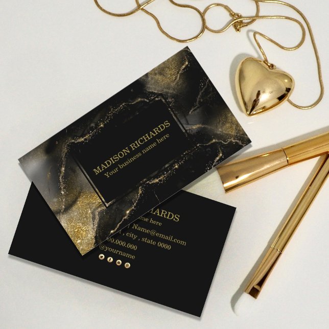Eleganter Luxus-Marmor Gold Black Business Card Visitenkarte (Von Creator hochgeladen)