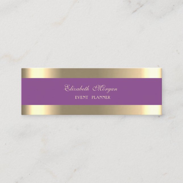 Eleganter Luxus modern,Gold gestreift,Violett Mini Visitenkarte (Vorderseite)
