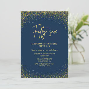 Eleganter Luxus Navy Gold Glitter 56. Geburtstag Einladung