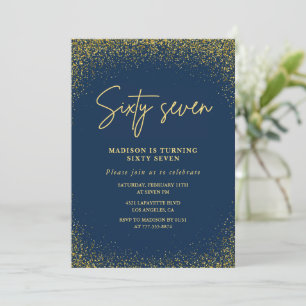 Eleganter Luxus Navy Gold Glitter 67. Geburtstag Einladung