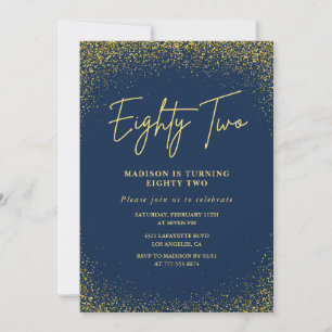 Eleganter Luxus Navy Gold Glitter 82. Geburtstag Einladung
