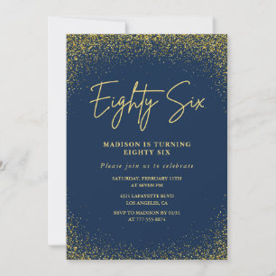 Eleganter Luxus Navy Gold Glitter 86. Geburtstag Einladung