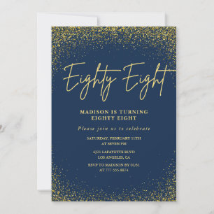 Eleganter Luxus Navy Gold Glitter 88. Geburtstag Einladung