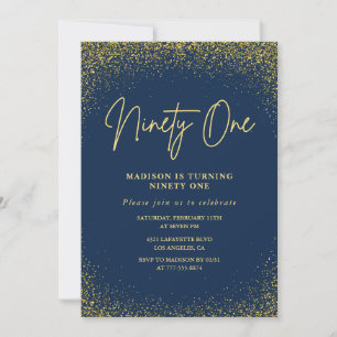 Eleganter Luxus Navy Gold Glitter 91. Geburtstag Einladung