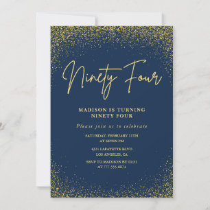 Eleganter Luxus Navy Gold Glitter 94. Geburtstag Einladung