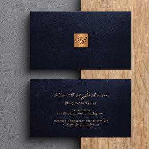 Eleganter Luxus-Navy-Leder-Kupfer-Gold-Monogramm Visitenkarte
