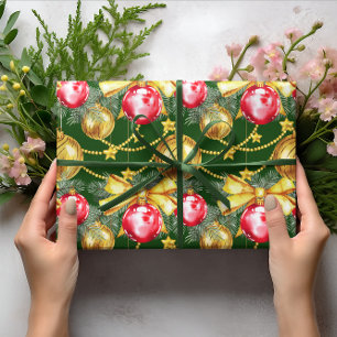 Eleganter Luxus Rot Gold Weihnachtsball Muster Geschenkpapier
