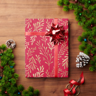 Eleganter Luxus Rotgold-Blattmuster Weihnachten Geschenkpapier