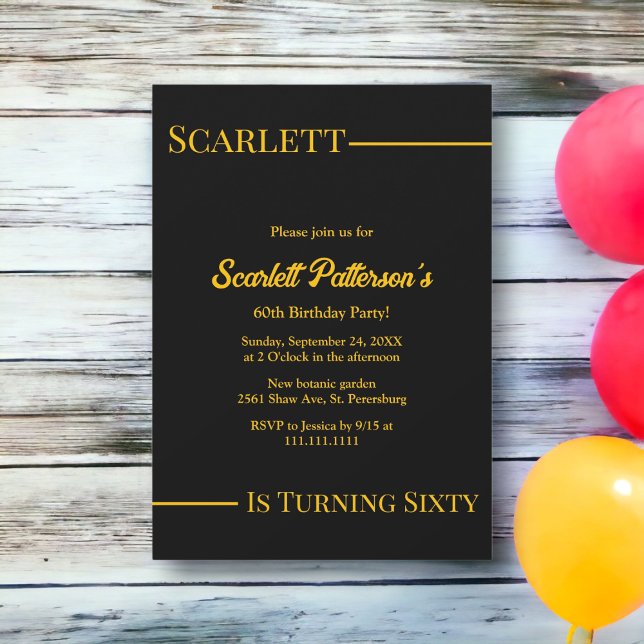 Eleganter Luxus Schwarz und Gold Moderner Geburtst Einladung (Von Creator hochgeladen)