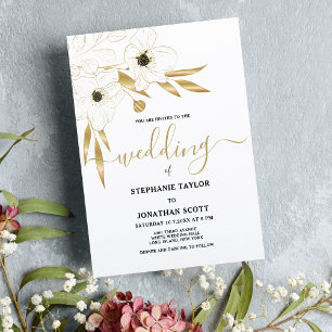 Eleganter Luxus Schwarz-weiße Hochzeit mit Blumen Einladung