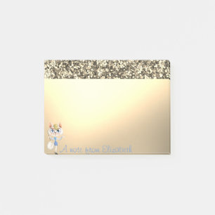 Eleganter Luxus Shiny Gold Glitzer, Kitty Post-it Klebezettel