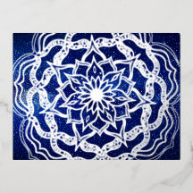 Eleganter Luxus Silver Navy Blue Mandala Reiki Yog