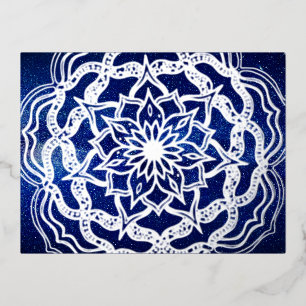 Eleganter Luxus Silver Navy Blue Mandala Reiki Yog Folien Feiertagspostkarte