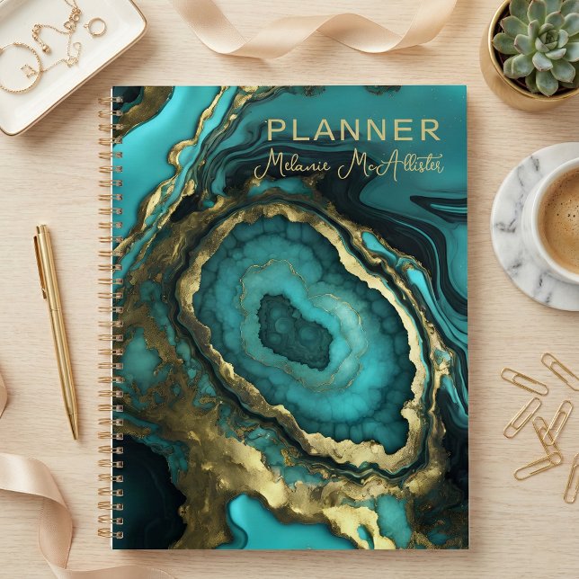 Eleganter Luxus Teal-Achat & Gold-Geode-Marmor Planer (Von Creator hochgeladen)
