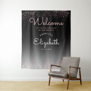 Eleganter Mädchenhafter Schwarzer Gradient Pastell Wandteppich