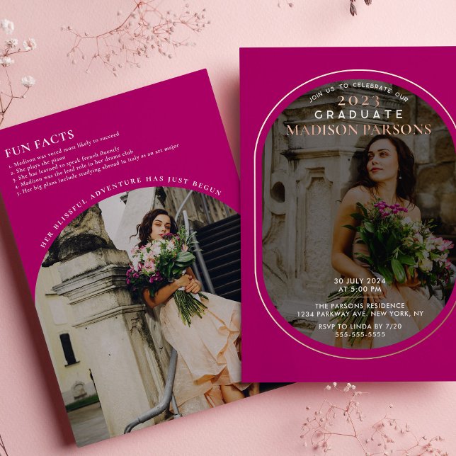 Eleganter Magenta Foto Abschluss Folieneinladung (Von Creator hochgeladen)