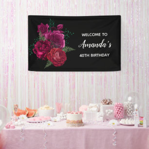 Eleganter Magenta-Rosen-Blumenstrauß Geburtstag Banner