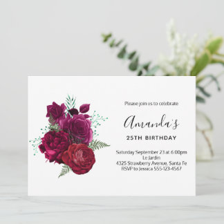 Eleganter Magenta-Rosen-Blumenstrauß Geburtstag Einladung