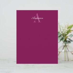Eleganter Magenta Rot, Rosa und Weiß Name & Monogr Briefbogen