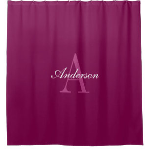 Eleganter Magenta Rot, Rosa und Weiß Name & Monogr Duschvorhang