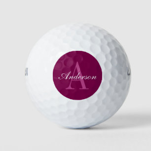 Eleganter Magenta Rot, Rosa und Weiß Name & Monogr Golfball