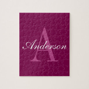 Eleganter Magenta Rot, Rosa und Weiß Name & Monogr Puzzle