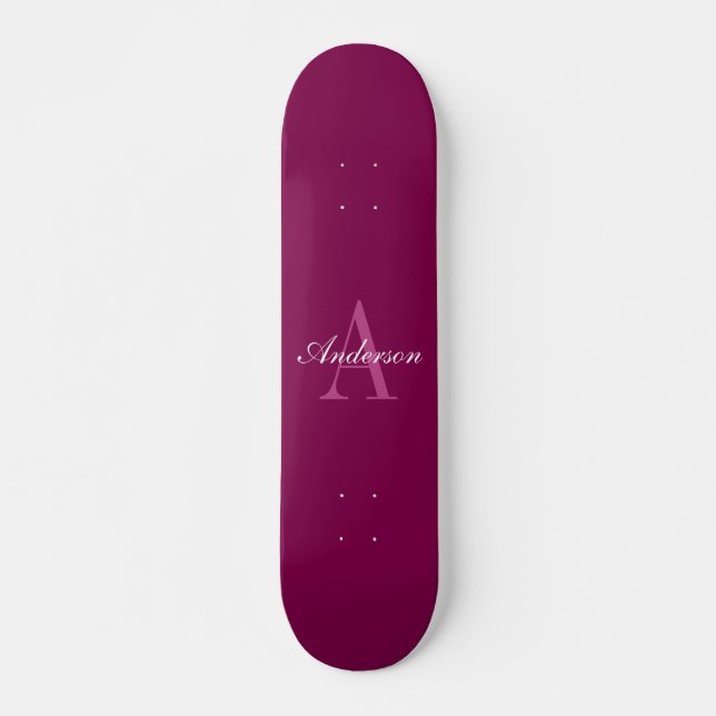 Eleganter Magenta Rot, Rosa und Weiß Name & Monogr Skateboard (Vorne)