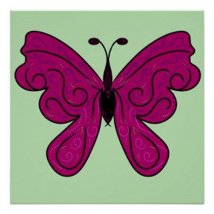 Eleganter Magenta Schmetterling Wohndekor Muster Poster