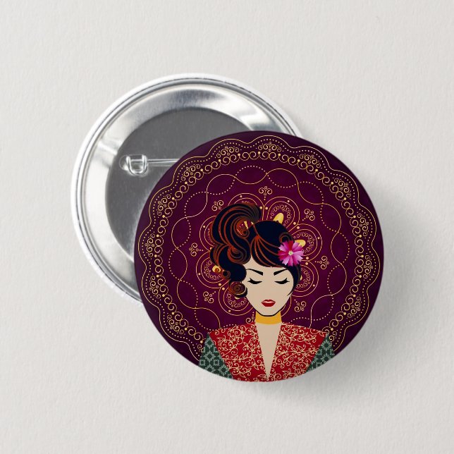 Eleganter Mandala-Frauen-Kunstknopf Button (Vorne & Hinten)