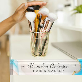 Eleganter Marble Blue und White Agate Gold Glitzer Namensplakette