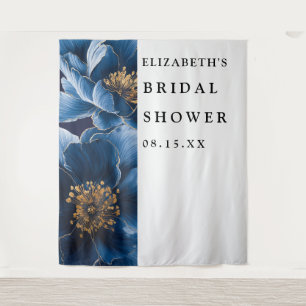 Eleganter marineblauer Blumen-Hochzeitsshower-Hint Wandteppich