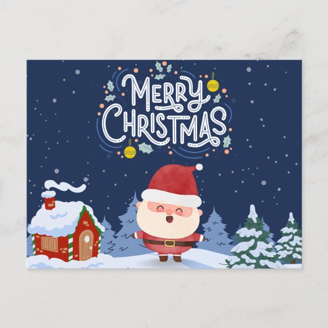 Eleganter marineblauer Hintergrund mit Santa l Xma Postkarte (Vorderseite)