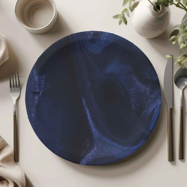 Eleganter marineblauer Papier-Teller Pappteller (navy blue paper plates, dark blue party plates, elegant party tableware, minimalist party decor, nav)