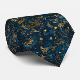 Eleganter marineblauer und goldener abstrakter Wir Krawatte