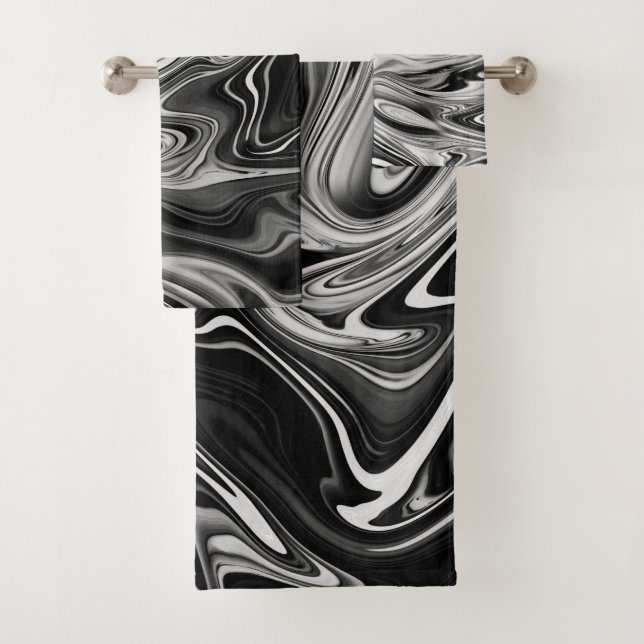 Eleganter Marmor 7 - flüssig Schwarz und Weiß Badhandtuch Set (Insitu)