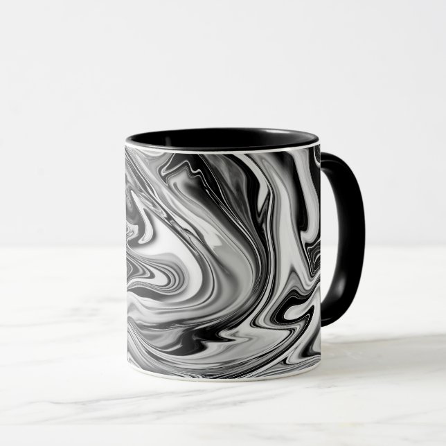Eleganter Marmor 7 - Flüssigkeit Schwarzweiss Tasse (VorderseiteRechts)