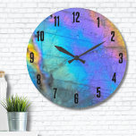 Eleganter Marmor farbenfroh Große Wanduhr<br><div class="desc">Atemberaubende und farbenfrohe Regenbogenfarben mit labradoritfarbenem Foto bilden die perfekte Kulisse für ein einfaches und modernes Design. Das ist eine Nahe eines echten Naturlabradoritsteins mit Blau, lila, Rosa, Gelb und Grün. Diese können für jedes Geschäft oder Individuum genutzt werden oder wären auch perfekt für eine Kristallwerkstatt! Trendy Modern Rainbow Labradorite...</div>