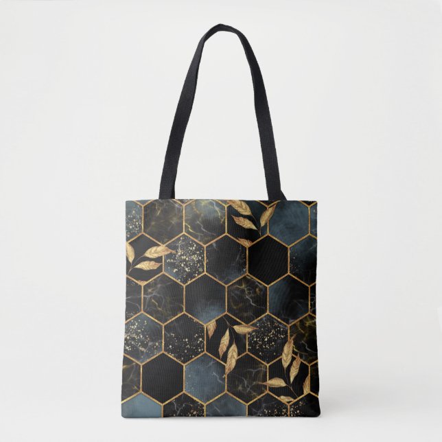 Eleganter Marmor & Gold: Abstrakte Hexagon-Textur (Vorderseite)