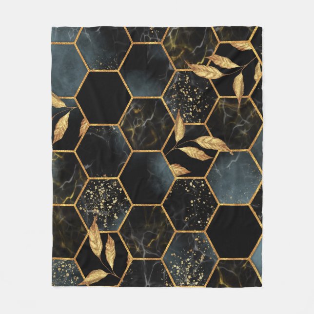 Eleganter Marmor & Gold: Abstrakte Hexagon-Textur Fleecedecke (Vorderseite)